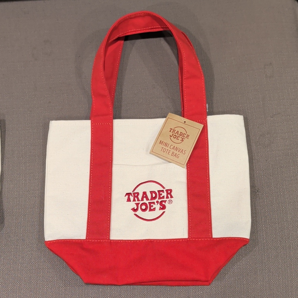 Trader Joes Mini Canvas Tote Bag Red NWT